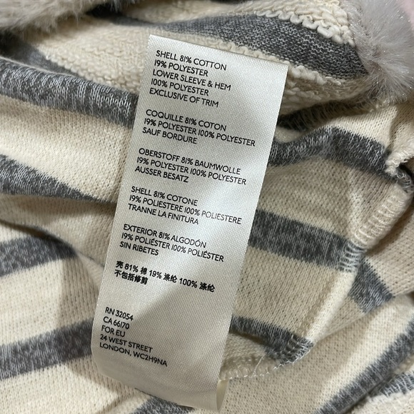 NWT Anthropologie Maeve Astor Fur Trimmed Gray-Cream Striped Pullover Sweater - Picture 10 of 10